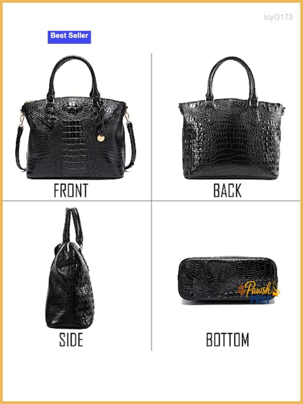Crocodile Embossed Vegan Leather Satchel Purse with Shoulder Strap